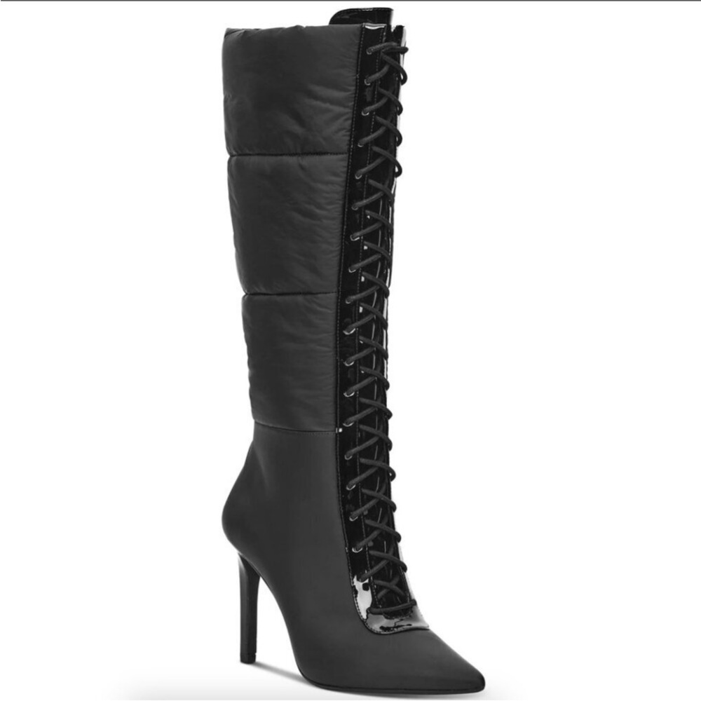 New Sicole Black Knee-High Lace-Up Boots